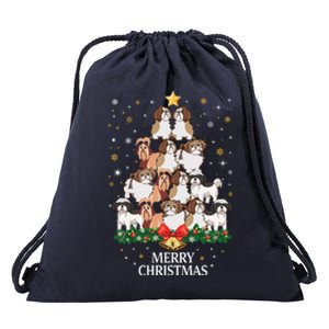 Xmas Shih Tzu Dog Tree Design For Boys Girls Shih Tzu Dog Gift Drawstring Bag