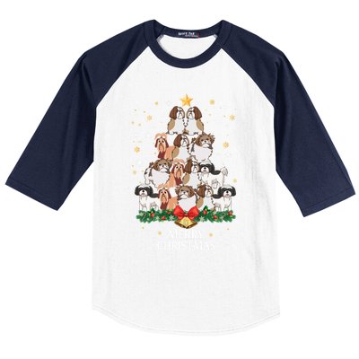 Xmas Shih Tzu Dog Tree Design For Boys Girls Shih Tzu Dog Gift Baseball Sleeve Shirt