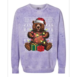 Xmas Style Ugly Santa Hat Grizzly Bear Christmas Gift Colorblast Crewneck Sweatshirt