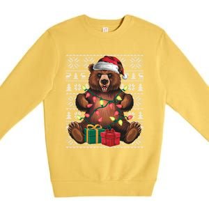 Xmas Style Ugly Santa Hat Grizzly Bear Christmas Gift Premium Crewneck Sweatshirt