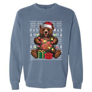 Xmas Style Ugly Santa Hat Grizzly Bear Christmas Gift Garment-Dyed Sweatshirt