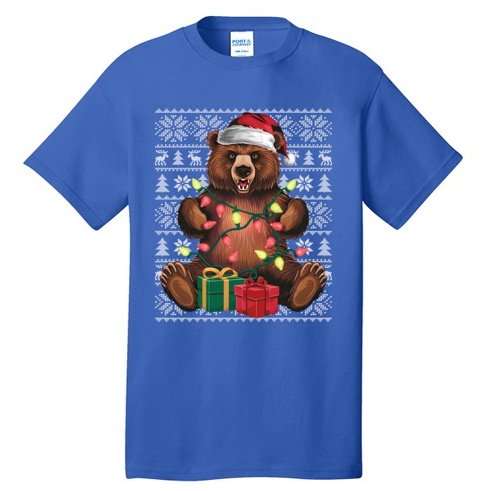 Xmas Style Ugly Santa Hat Grizzly Bear Christmas Gift Tall T-Shirt