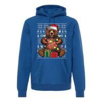 Xmas Style Ugly Santa Hat Grizzly Bear Christmas Gift Premium Hoodie