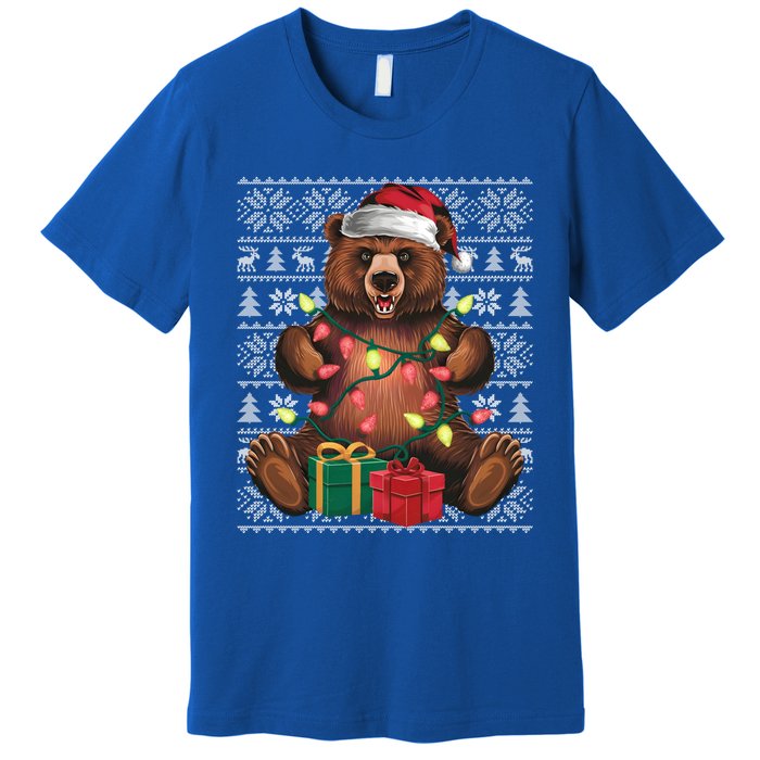 Xmas Style Ugly Santa Hat Grizzly Bear Christmas Gift Premium T-Shirt