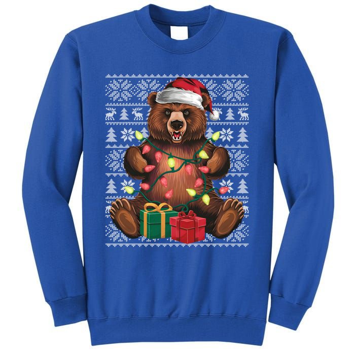 Xmas Style Ugly Santa Hat Grizzly Bear Christmas Gift Tall Sweatshirt