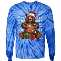 Xmas Style Ugly Santa Hat Grizzly Bear Christmas Gift Tie-Dye Long Sleeve Shirt