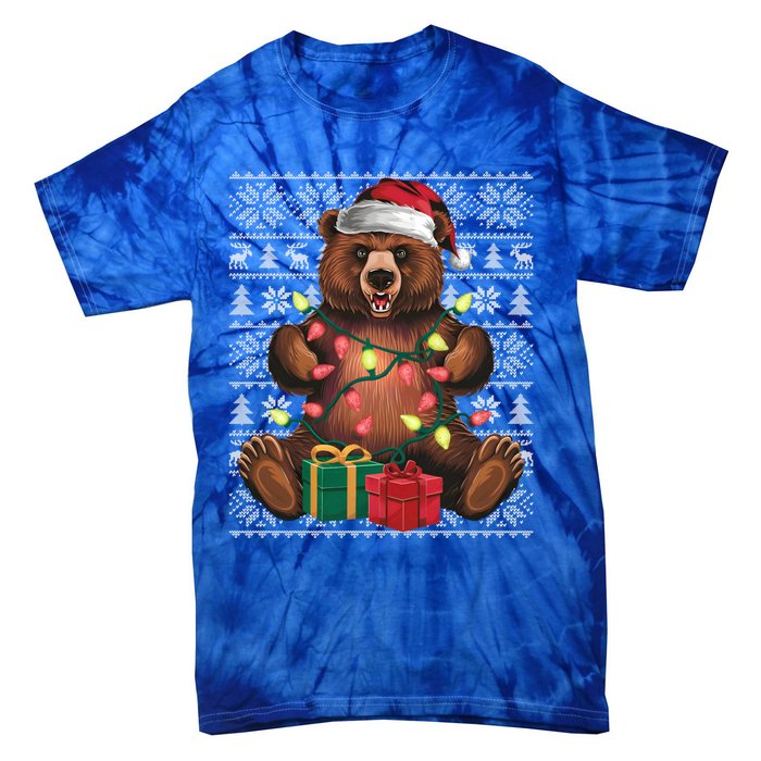 Xmas Style Ugly Santa Hat Grizzly Bear Christmas Gift Tie-Dye T-Shirt