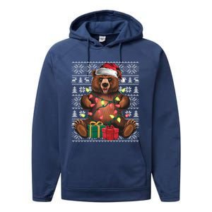 Xmas Style Ugly Santa Hat Grizzly Bear Christmas Gift Performance Fleece Hoodie