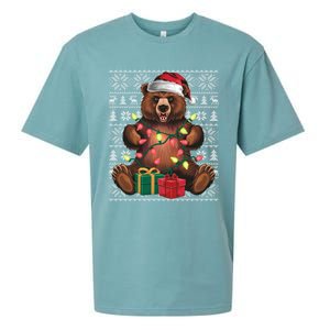 Xmas Style Ugly Santa Hat Grizzly Bear Christmas Gift Sueded Cloud Jersey T-Shirt