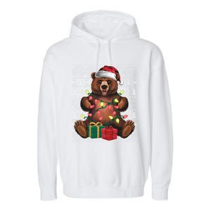 Xmas Style Ugly Santa Hat Grizzly Bear Christmas Gift Garment-Dyed Fleece Hoodie