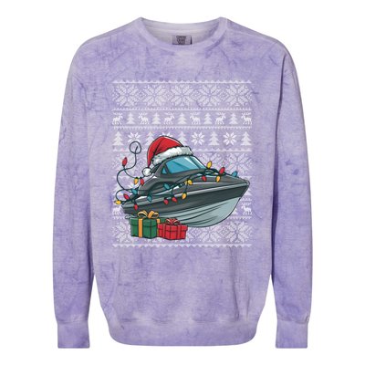 Xmas Style Ugly Santa Hat Jet Boat Christmas Gift Colorblast Crewneck Sweatshirt