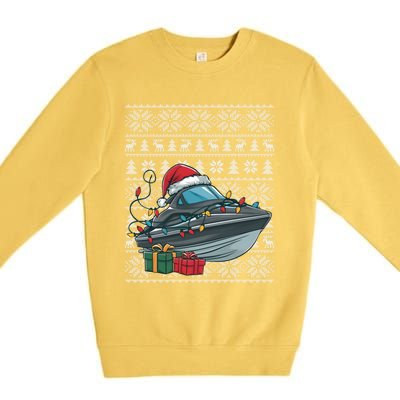 Xmas Style Ugly Santa Hat Jet Boat Christmas Gift Premium Crewneck Sweatshirt