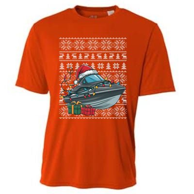 Xmas Style Ugly Santa Hat Jet Boat Christmas Gift Cooling Performance Crew T-Shirt