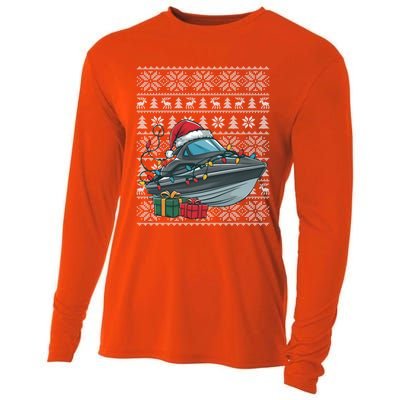 Xmas Style Ugly Santa Hat Jet Boat Christmas Gift Cooling Performance Long Sleeve Crew