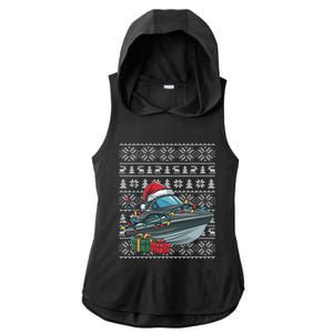 Xmas Style Ugly Santa Hat Jet Boat Christmas Gift Ladies PosiCharge Tri-Blend Wicking Draft Hoodie Tank