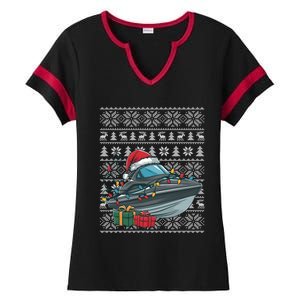 Xmas Style Ugly Santa Hat Jet Boat Christmas Gift Ladies Halftime Notch Neck Tee