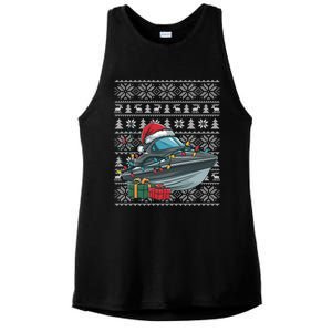 Xmas Style Ugly Santa Hat Jet Boat Christmas Gift Ladies PosiCharge Tri-Blend Wicking Tank