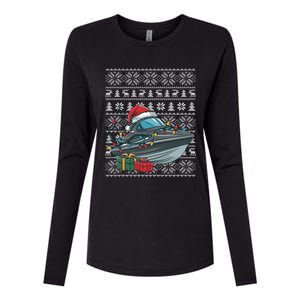 Xmas Style Ugly Santa Hat Jet Boat Christmas Gift Womens Cotton Relaxed Long Sleeve T-Shirt