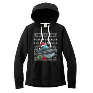 Xmas Style Ugly Santa Hat Jet Boat Christmas Gift Women's Fleece Hoodie