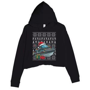 Xmas Style Ugly Santa Hat Jet Boat Christmas Gift Crop Fleece Hoodie