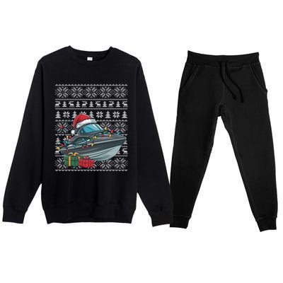 Xmas Style Ugly Santa Hat Jet Boat Christmas Gift Premium Crewneck Sweatsuit Set