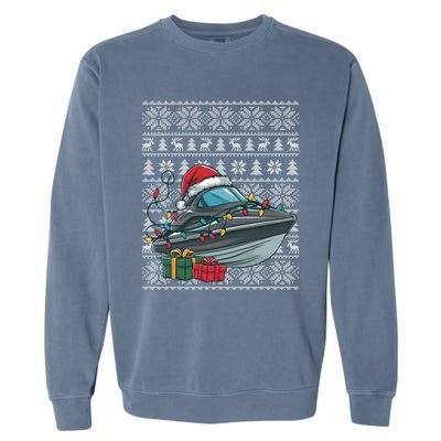 Xmas Style Ugly Santa Hat Jet Boat Christmas Gift Garment-Dyed Sweatshirt