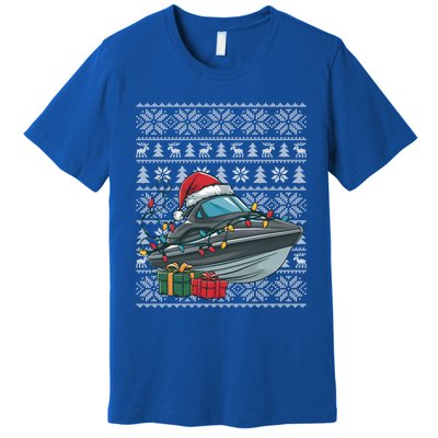 Xmas Style Ugly Santa Hat Jet Boat Christmas Gift Premium T-Shirt