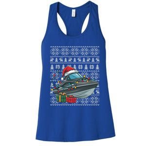 Xmas Style Ugly Santa Hat Jet Boat Christmas Gift Women's Racerback Tank