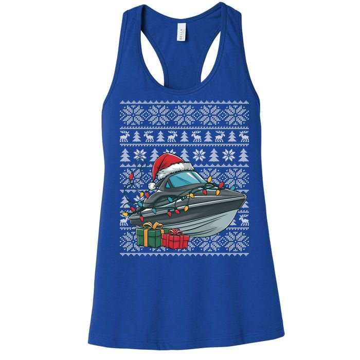 Xmas Style Ugly Santa Hat Jet Boat Christmas Gift Women's Racerback Tank