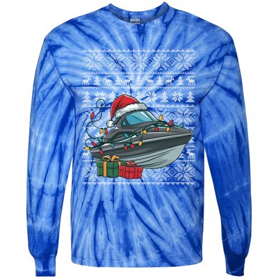 Xmas Style Ugly Santa Hat Jet Boat Christmas Gift Tie-Dye Long Sleeve Shirt