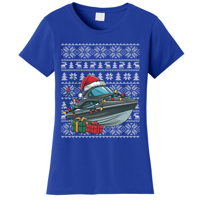 Xmas Style Ugly Santa Hat Jet Boat Christmas Gift Women's T-Shirt