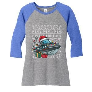 Xmas Style Ugly Santa Hat Jet Boat Christmas Gift Women's Tri-Blend 3/4-Sleeve Raglan Shirt