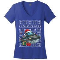 Xmas Style Ugly Santa Hat Jet Boat Christmas Gift Women's V-Neck T-Shirt