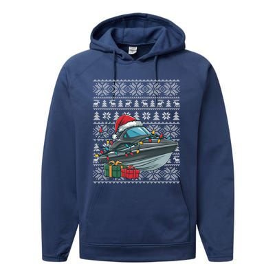 Xmas Style Ugly Santa Hat Jet Boat Christmas Gift Performance Fleece Hoodie