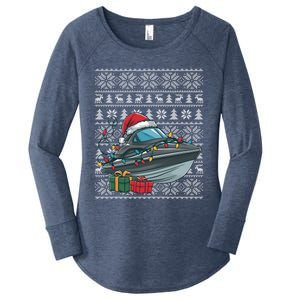 Xmas Style Ugly Santa Hat Jet Boat Christmas Gift Women's Perfect Tri Tunic Long Sleeve Shirt