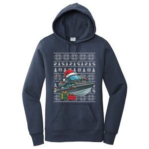 Xmas Style Ugly Santa Hat Jet Boat Christmas Gift Women's Pullover Hoodie