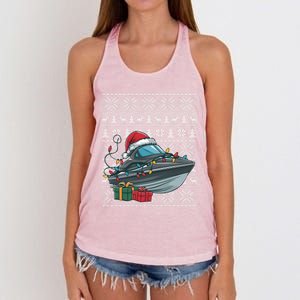 Xmas Style Ugly Santa Hat Jet Boat Christmas Gift Women's Knotted Racerback Tank