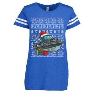 Xmas Style Ugly Santa Hat Jet Boat Christmas Gift Enza Ladies Jersey Football T-Shirt