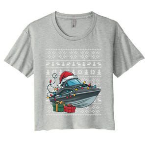 Xmas Style Ugly Santa Hat Jet Boat Christmas Gift Women's Crop Top Tee