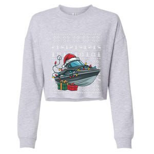 Xmas Style Ugly Santa Hat Jet Boat Christmas Gift Cropped Pullover Crew