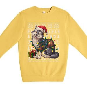 Xmas Style Ugly Santa Hat Wolf Christmas Cute Gift Premium Crewneck Sweatshirt