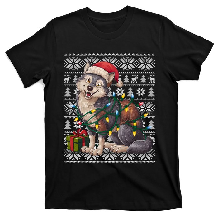 Xmas Style Ugly Santa Hat Wolf Christmas Cute Gift T-Shirt