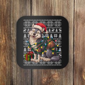 Xmas Style Ugly Santa Hat Wolf Christmas Cute Gift Coaster