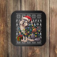 Xmas Style Ugly Santa Hat Wolf Christmas Cute Gift Coaster