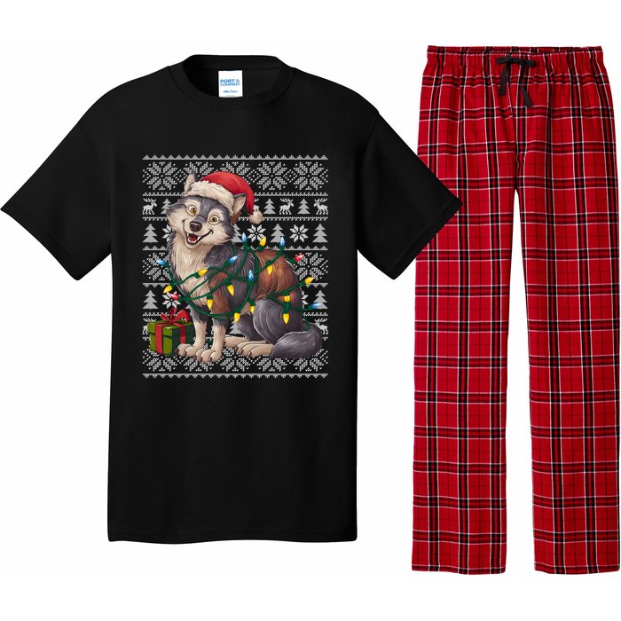 Xmas Style Ugly Santa Hat Wolf Christmas Cute Gift Pajama Set