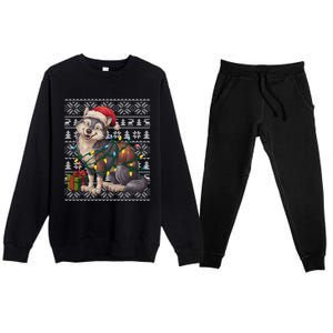 Xmas Style Ugly Santa Hat Wolf Christmas Cute Gift Premium Crewneck Sweatsuit Set