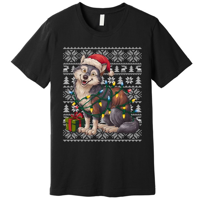 Xmas Style Ugly Santa Hat Wolf Christmas Cute Gift Premium T-Shirt