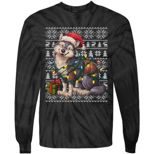 Xmas Style Ugly Santa Hat Wolf Christmas Cute Gift Tie-Dye Long Sleeve Shirt