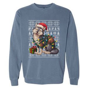 Xmas Style Ugly Santa Hat Wolf Christmas Cute Gift Garment-Dyed Sweatshirt