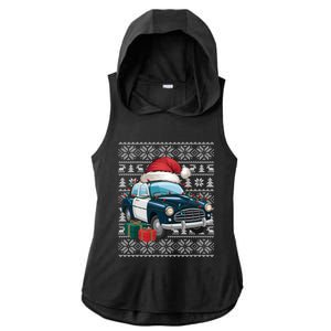 Xmas Style Ugly Santa Hat Police Car Christmas Gift Ladies PosiCharge Tri-Blend Wicking Draft Hoodie Tank